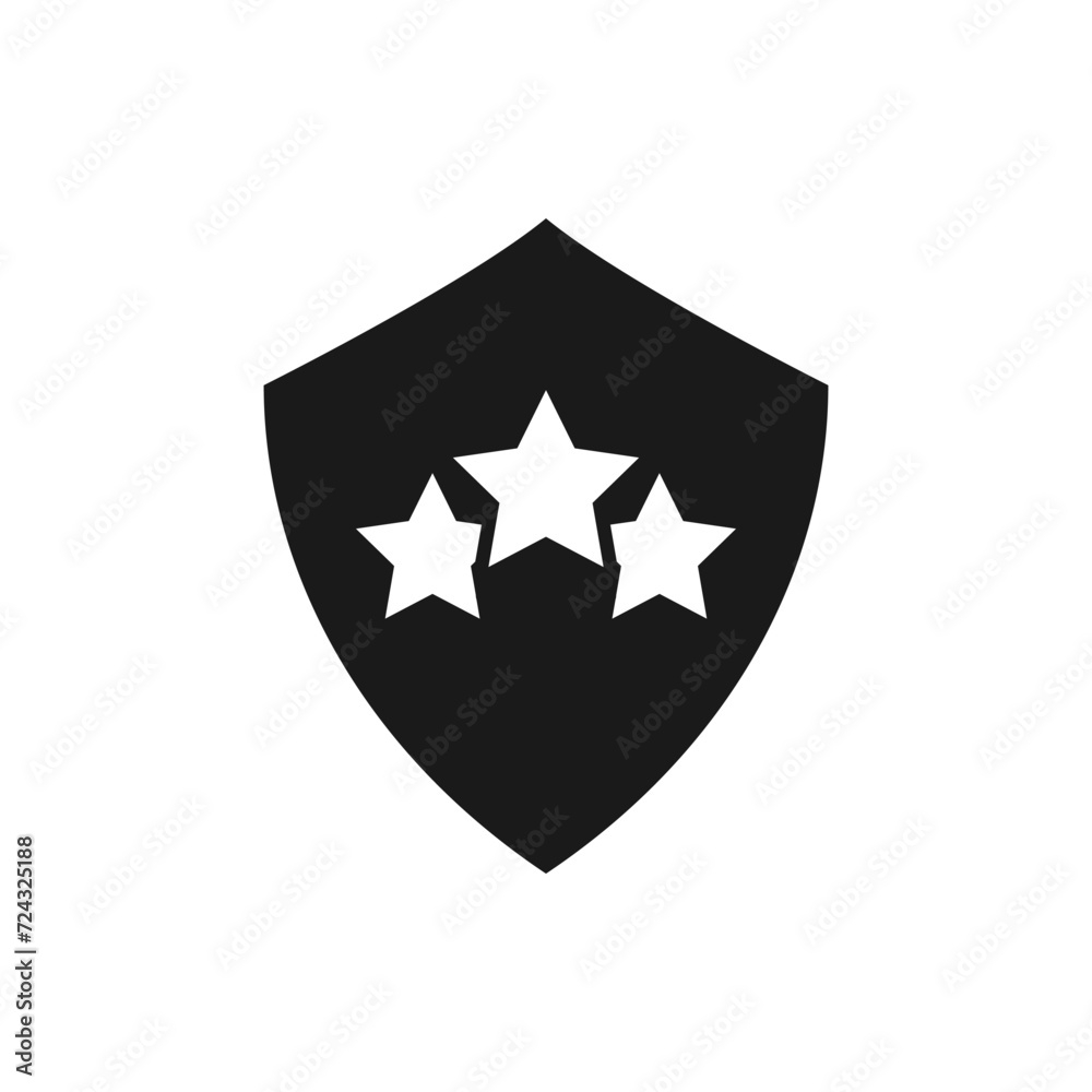 Three stars with shield icon flat style isolated on white background. Vector illustration