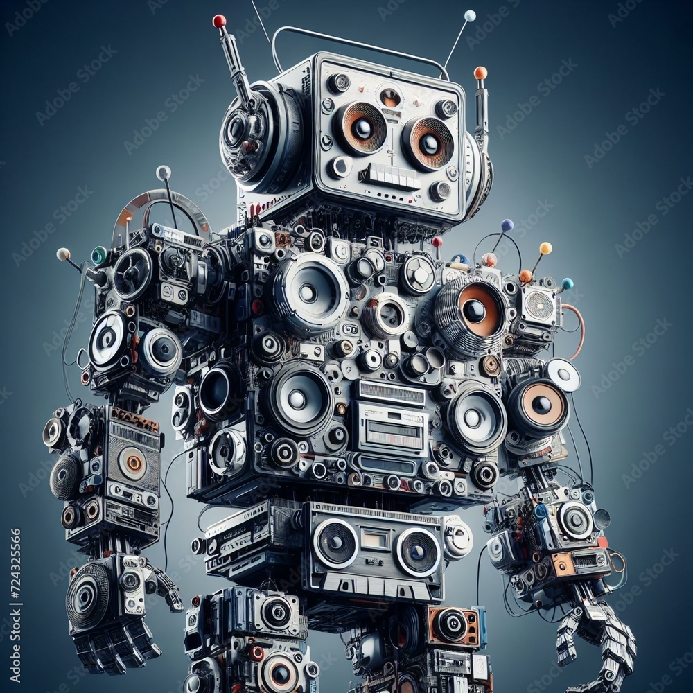 robot made of analog stereo equipment robot made of analog stereo equipment