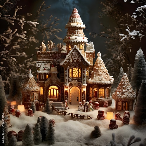 Winter fairy tale house in the snow. Christmas and New Year background