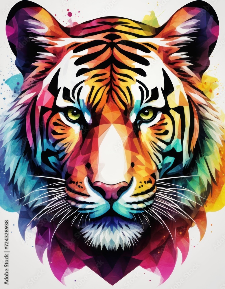 Minimalist neon line logo head of tiger with smoke effects