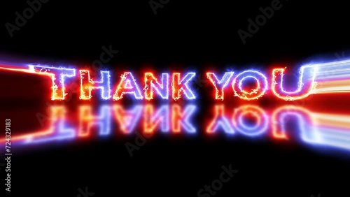 Thank you message reveal then disappeared transition text effect in lightning electric spark effect with reflection