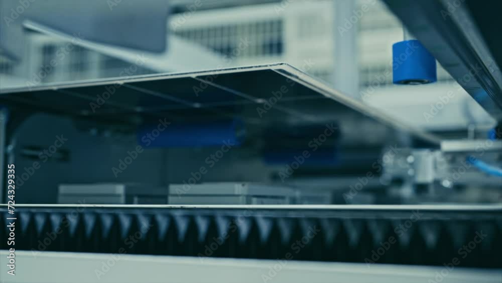 Production of solar panels. Automated equipment at work inside the modern industrial plant. Close up, 4k . 1 Production of solar panels. Automated equipment at work inside the modern industrial plant. Close up, 4k . 1