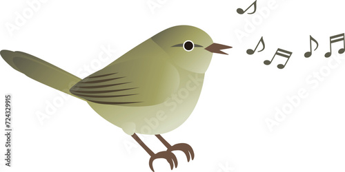 囀るウグイス　アイコン　あしらい　飾り　鶯　うぐいす　鳥　春　シンプル　ベクター　イラスト素材