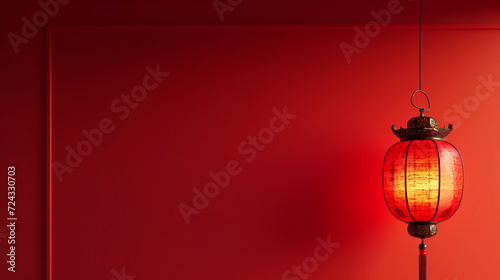 side view of lantern and lentern with red background copy space photo