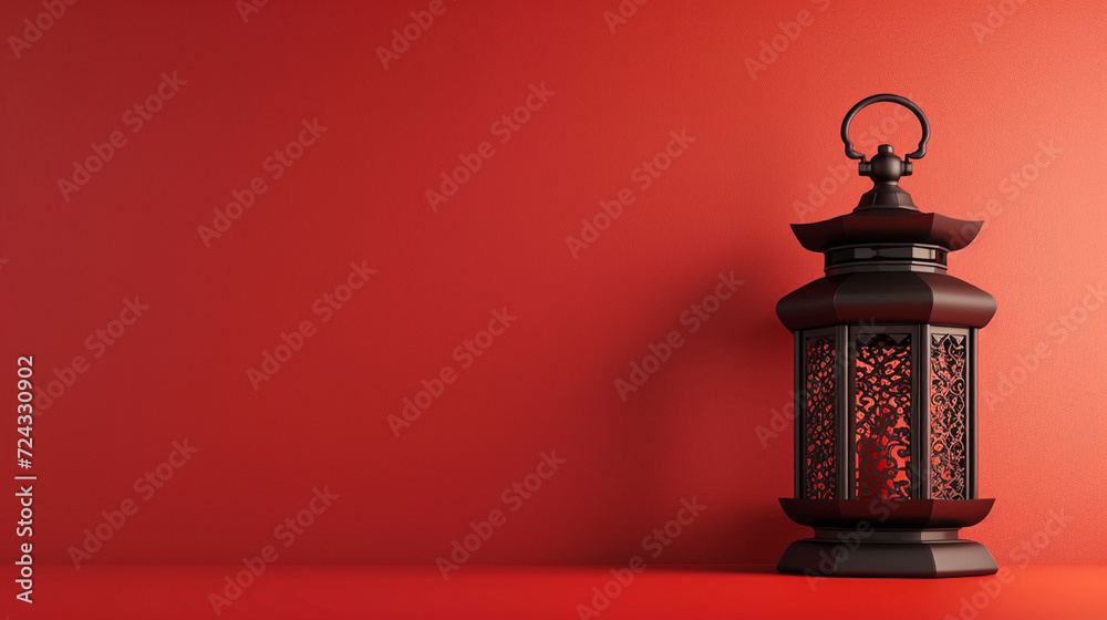 side view of lantern and lentern with red background copy space side view of lantern and lentern with red background copy space