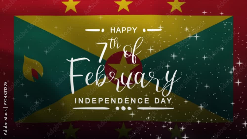 Grenada Independence Day Text Animation with Grenada Flag background. Celebrate Grenada Day on 7th of February. Great for celebrating Grenada Day.