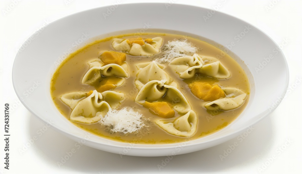 Piatto di deliziosi agnolotti in brodo, tipica pasta ripiena prodotta in Piemonte, cibo italiano Piatto di deliziosi agnolotti in brodo, tipica pasta ripiena prodotta in Piemonte, cibo italiano
