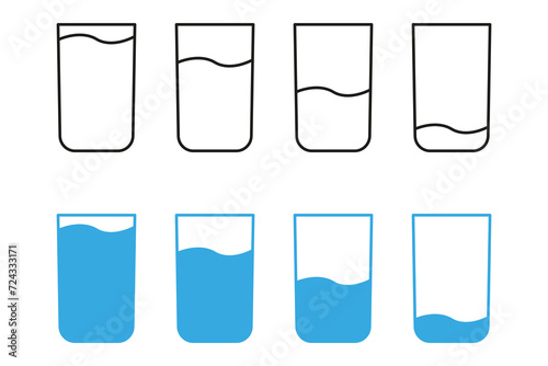 Water glass icon set. Tall milk drink glass line icon. Vector illustration. EPS 10.