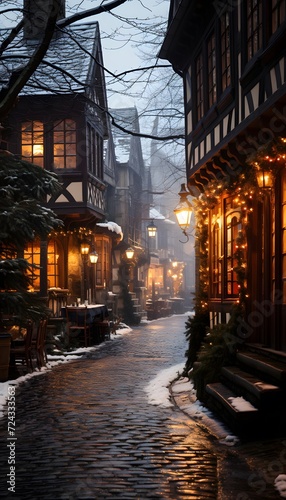 Street in the old town of Frankfurt am Main at night. Germany photo