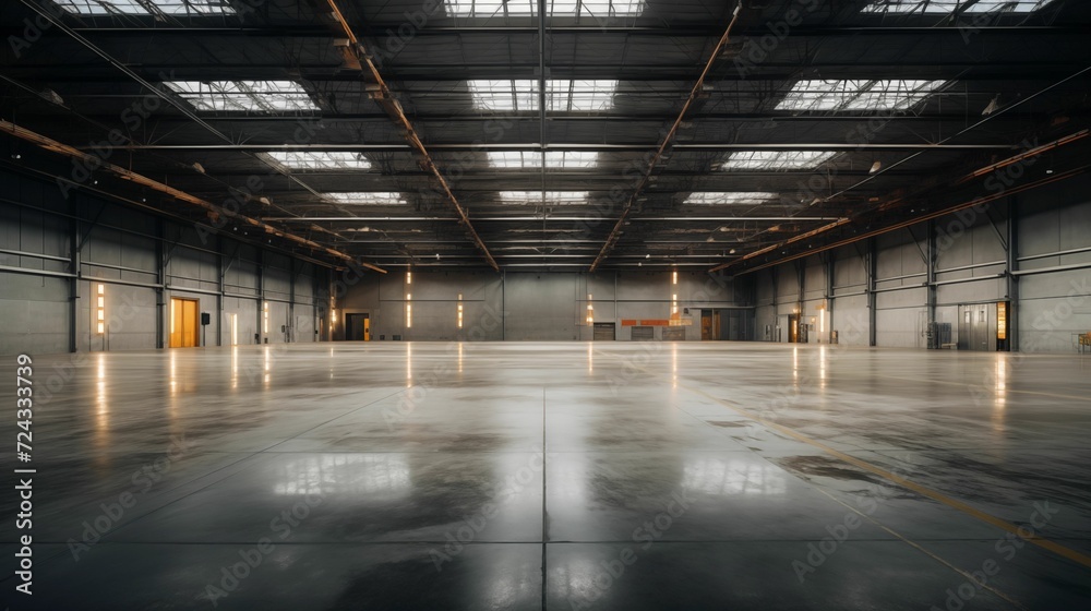 Interior of a large empty industrial building.