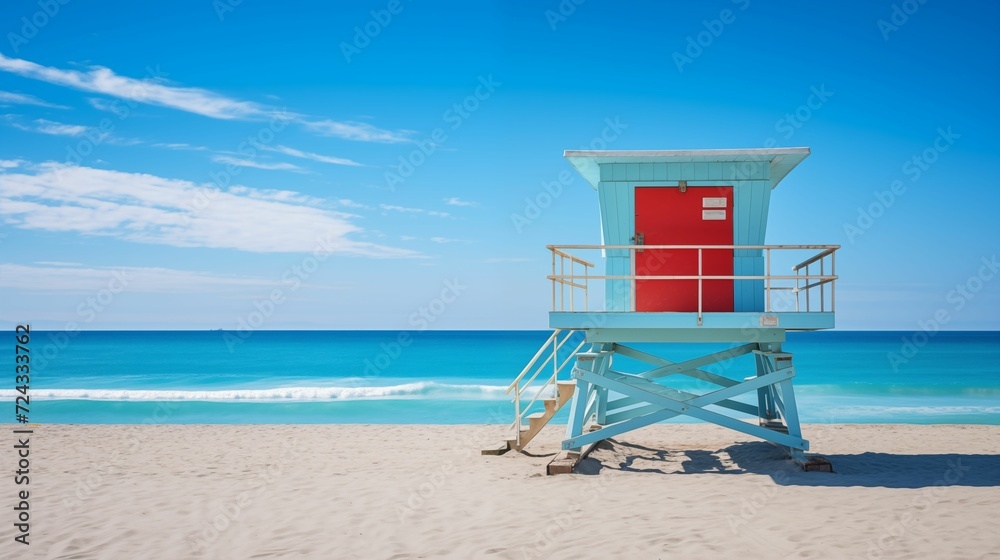 Lifeguard tower standing tall on a sandy beach. Lifeguard tower standing tall on a sandy beach.