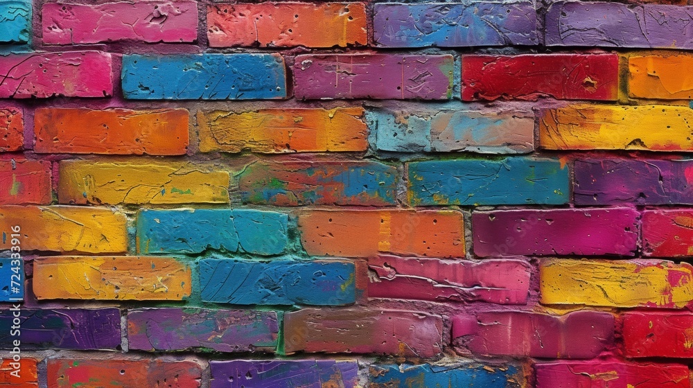 Fototapeta premium Textured Multicolored Colorful Brick Wall. Urban and Vibrant