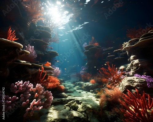 Underwater view of coral reef. 3D illustration. 3D CG. High resolution.