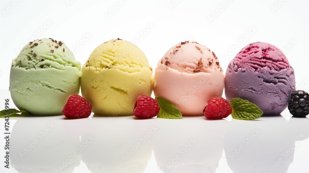 Set of four various ice cream balls. Set of four various ice cream balls.