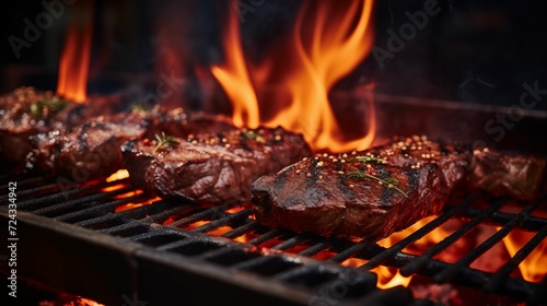 Perfectly grilled meat on the barbecue.