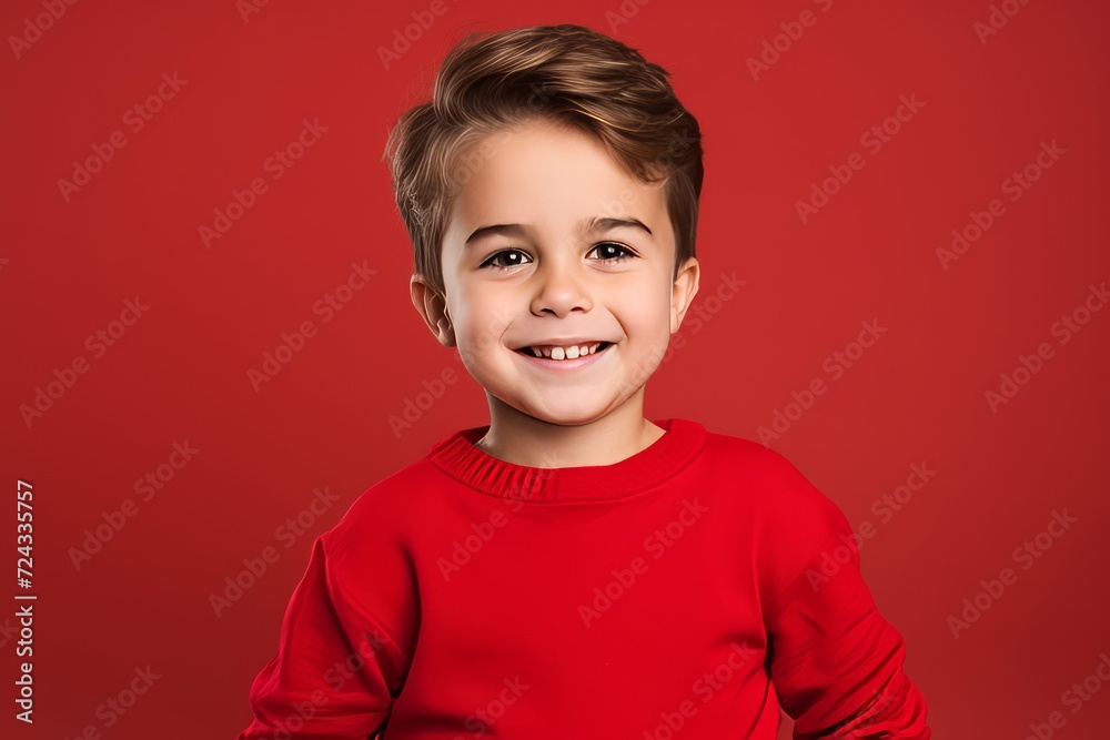 Portrait of a smiling little boy in a red sweater on a red background Portrait of a smiling little boy in a red sweater on a red background