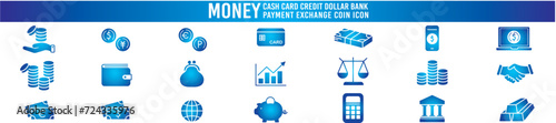 Money Cash Card Credit Dollar Bank icon collection editable stroke vector