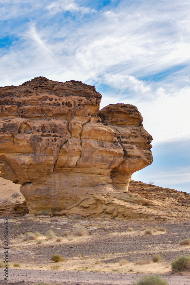 Face-shaped rock in Al Ula Desert.