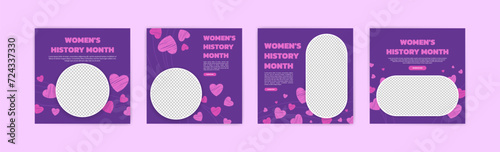 Social media post template for Women's History Month. Banner for the campaign honors the important role of women in history and promotes gender equality. Women's History Month banner.