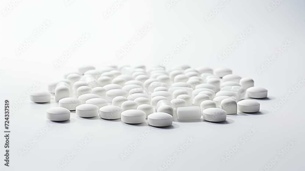 White pills on a white background. White pills on a white background.