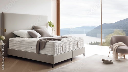 White mattress with by soft pillows. photo
