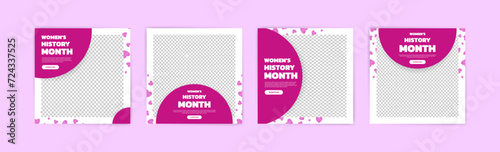 Social media post template for Women's History Month. Banner for the campaign honors the important role of women in history and promotes gender equality. Women's History Month banner.