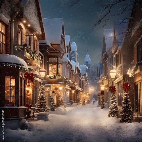 Snowy street in the winter. Christmas and New Year concept.