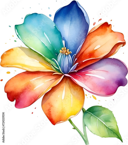 Watercolor painting of a cute rainbow flower. photo