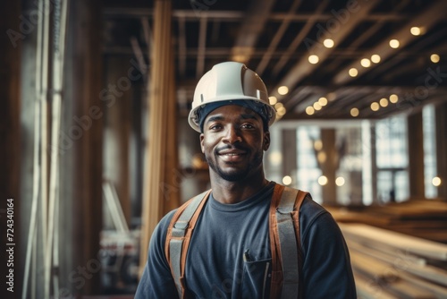 Portrait of an african american construction worker on a construction site