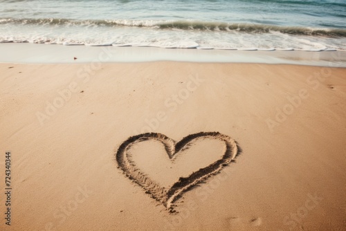 Heart drawn on a sandy ocean beach