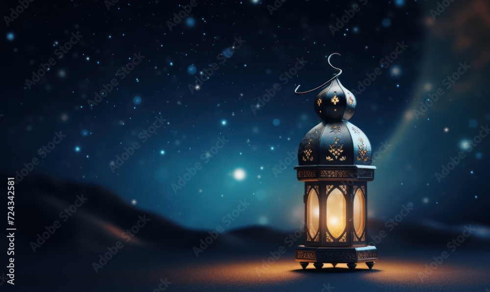 Islamic Lantern Amidst the Serene Desert Under a Starry Sky Islamic Lantern Amidst the Serene Desert Under a Starry Sky