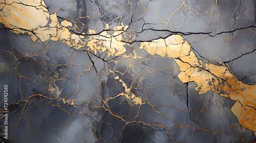 Veins of gold in a slab of gray stone