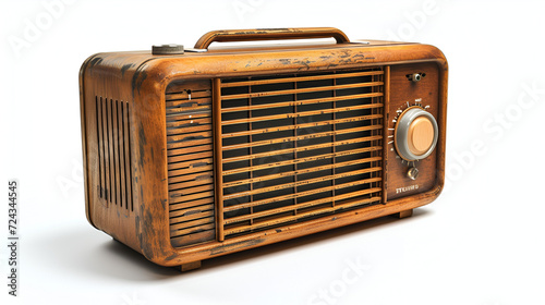 old radio isolated on white, generative ai