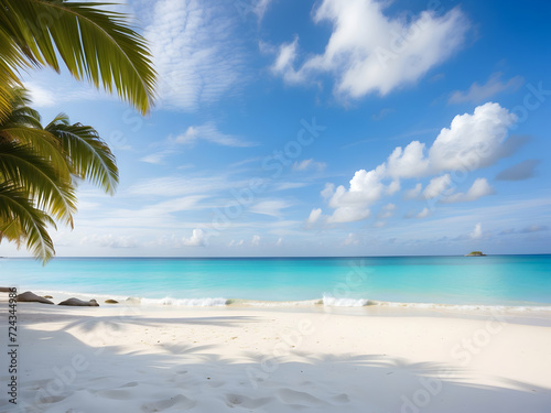 very relaxing background beach style with a blue sky sea  white sand