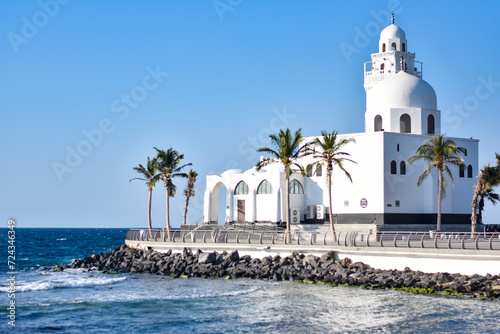 White mosque facing the sea in the city of Jeddah.