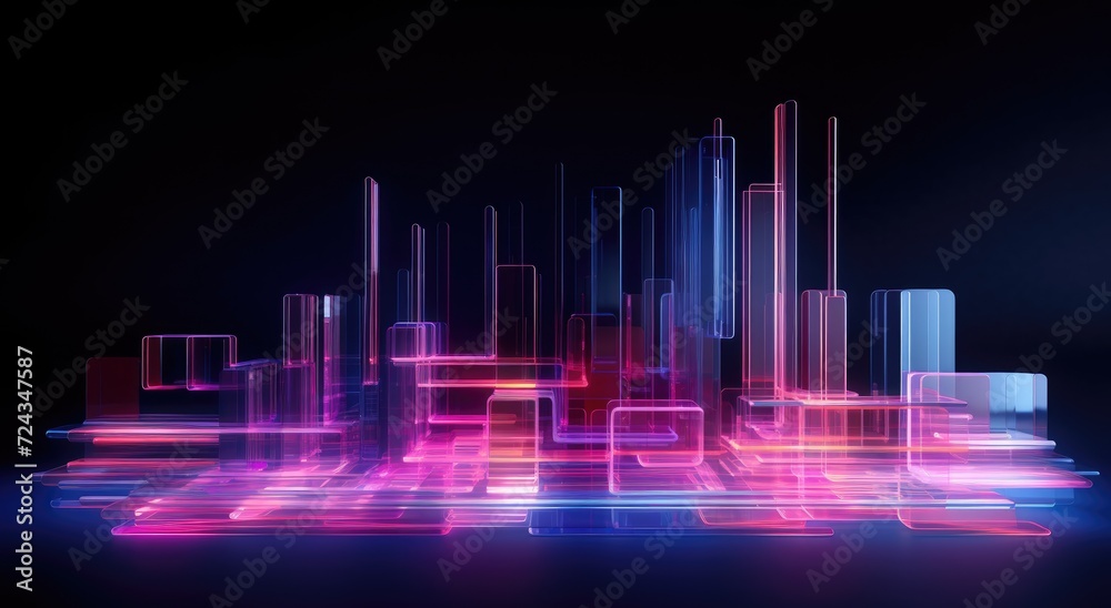 This photo depicts an abstract view of a city illuminated by vibrant neon lights. This photo depicts an abstract view of a city illuminated by vibrant neon lights.