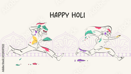 Colorful Revelry Joyful moments as people throw vibrant hues at each other, embodying the lively spirit of celebration during Holi. Laughter and hues mingle, creating a symphony of joy and unity