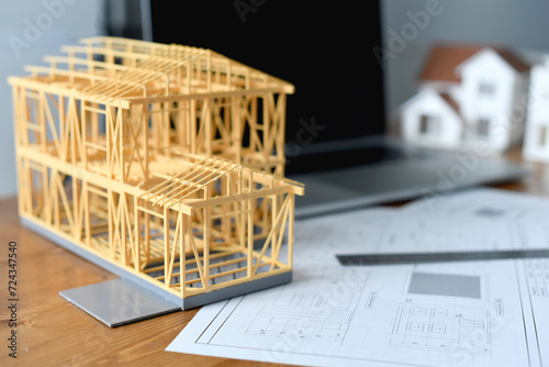 日本（アジア）の建築模型と建築図面のイメージ