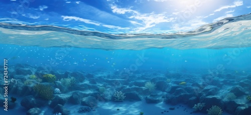 This photo captures the vibrant colors and diverse marine life of a coral reef  showcasing the bustling activity and intricate structures beneath the surface of the ocean.