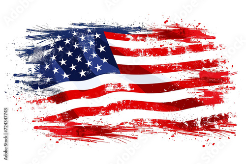 American flag with brush paint textured isolated on  transparent background, Symbols of USA. png photo