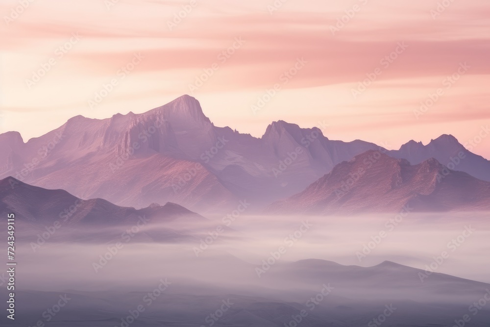 A view of a mountain range fully coated in fog, creating a misty and atmospheric scene.
