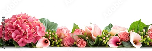 Pink wedding flowers on solid background