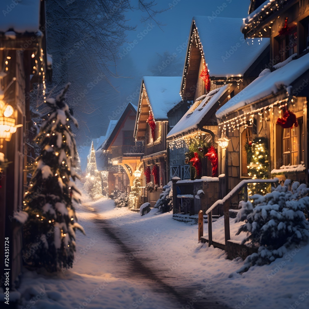 Christmas and New Year in the city. Beautiful winter landscape with snow-covered houses.