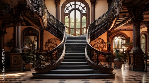 Staircase in the interior of an old castle. 3d rendering