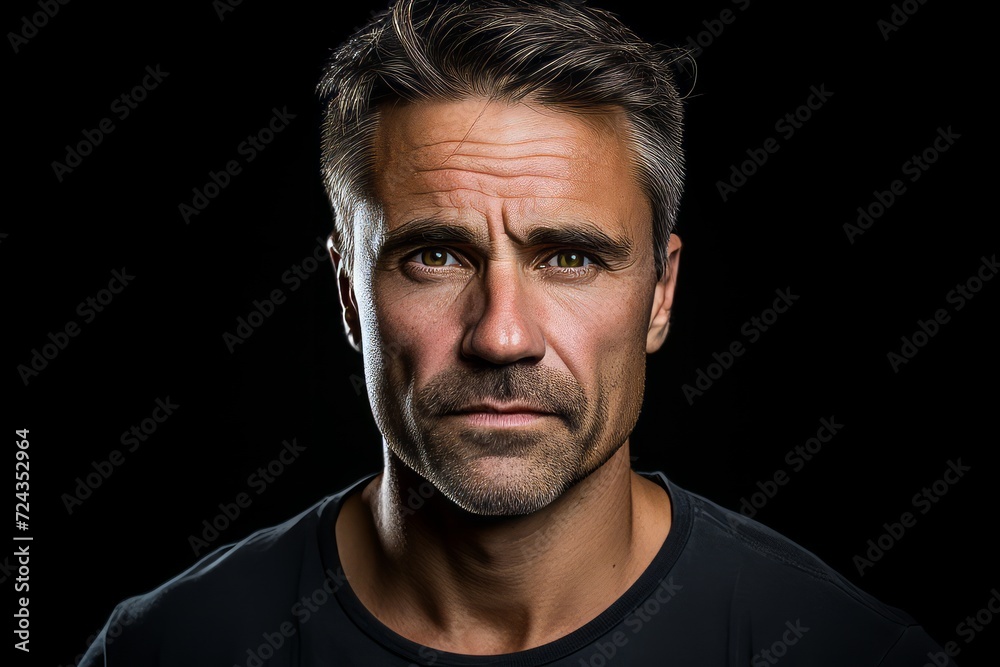 Portrait of a man with a serious look on a black background Portrait of a man with a serious look on a black background