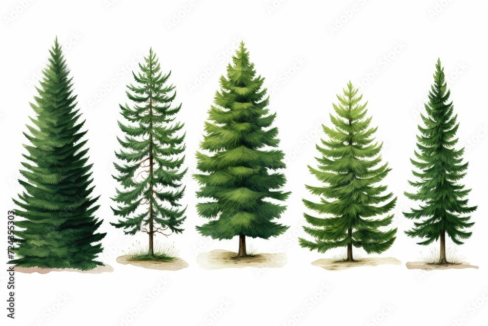 Set of green spruce trees