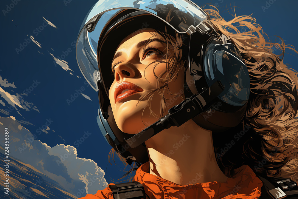 Air force officer woman looking at the sky Air force officer woman looking at the sky