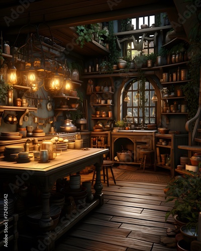 3d rendering of an old house in a fantasy fairytale