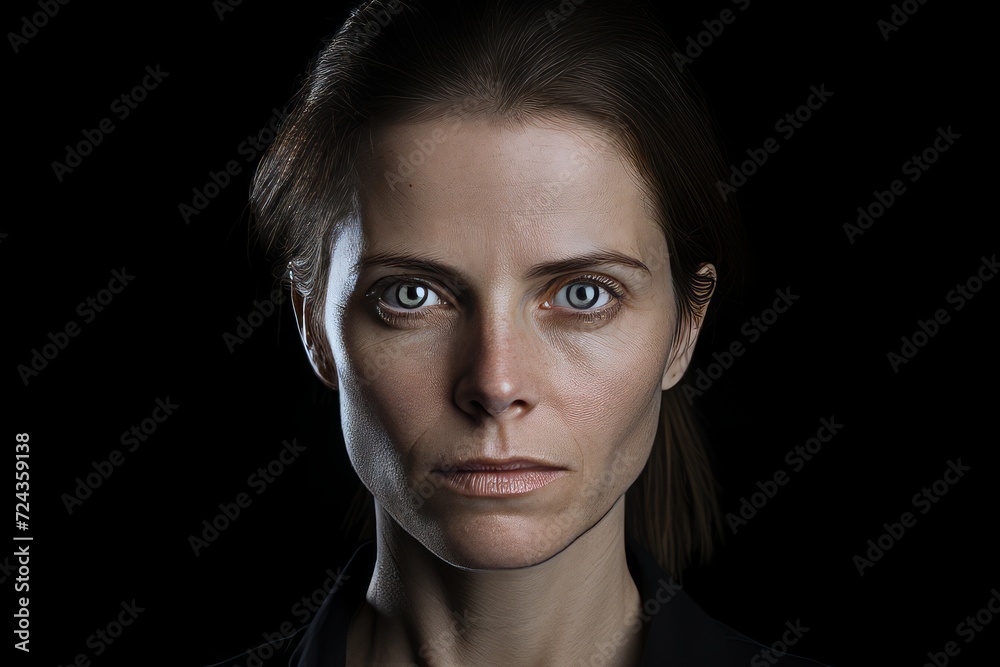 Portrait of a woman on a black background. Close-up. Portrait of a woman on a black background. Close-up.