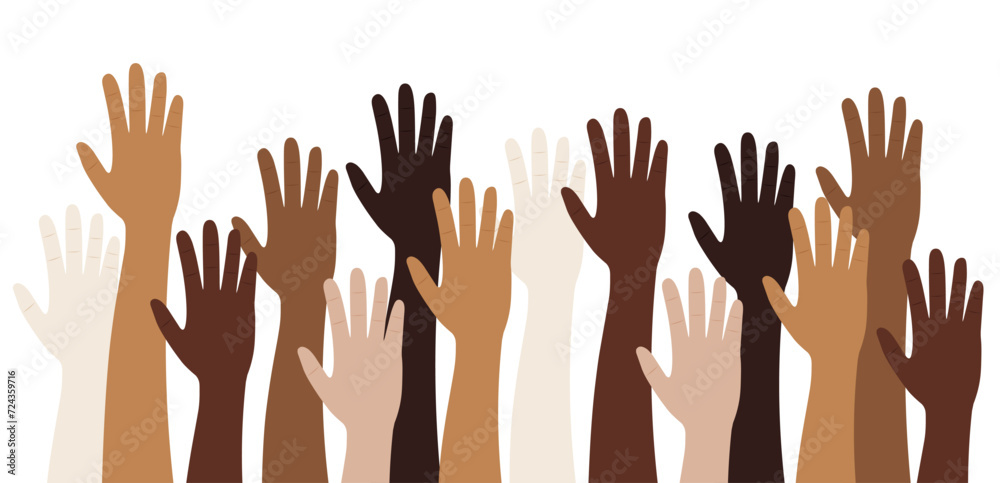 Ethnic diversity not racist concept hands raised illustration vector Ethnic diversity not racist concept hands raised illustration vector